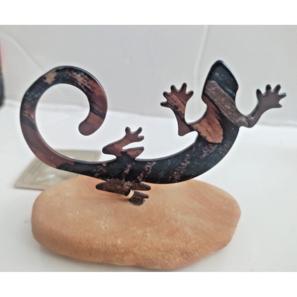 Lazart Texas USA Copper double sided Story Gecko Lizard on Sandstone Base